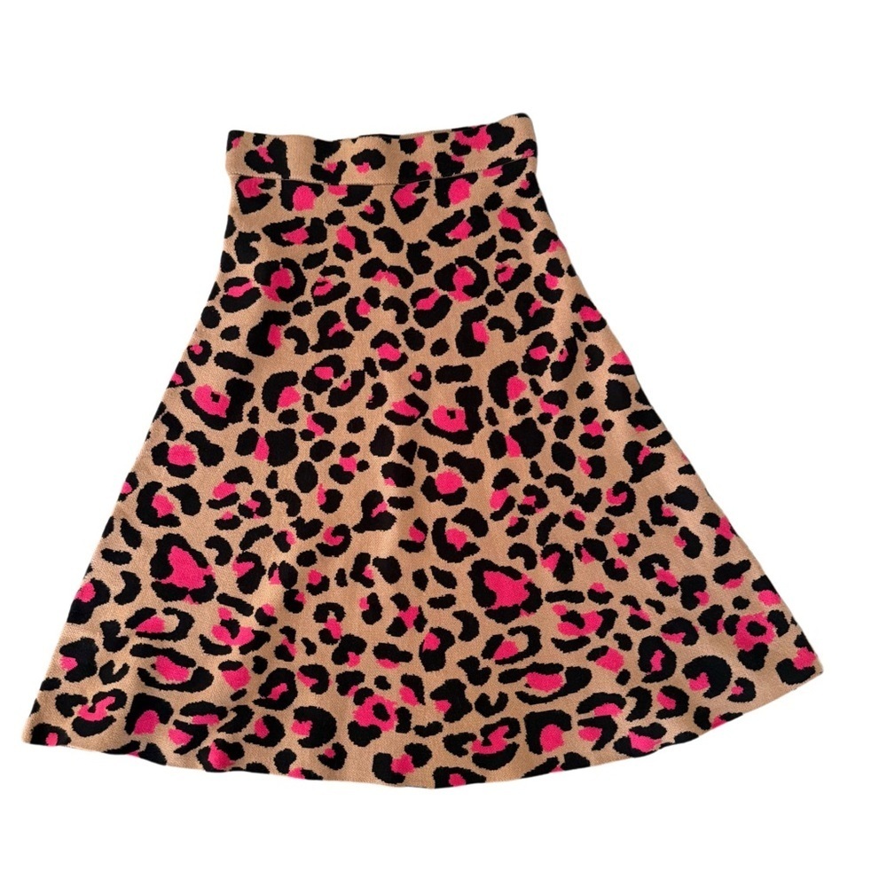 Feminine Maximalist Animal Print Leopard Statement Soft Knit A-Line Skirt Small